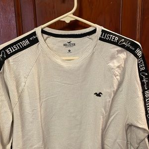 White and black with gray detail Hollister long sleeve with patchwork on sleeve